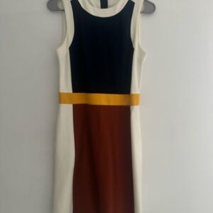 Tory Burch Colorblock Sleeveless Midi Dress in Navy, Burgundy & Mustard